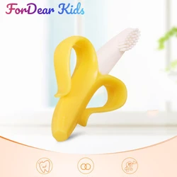 Baby Silicone Training Toothbrush BPA Free Banana Shape Safe Toddle Teether Chew Toys Teething Ring Gift Infant Baby Chewing