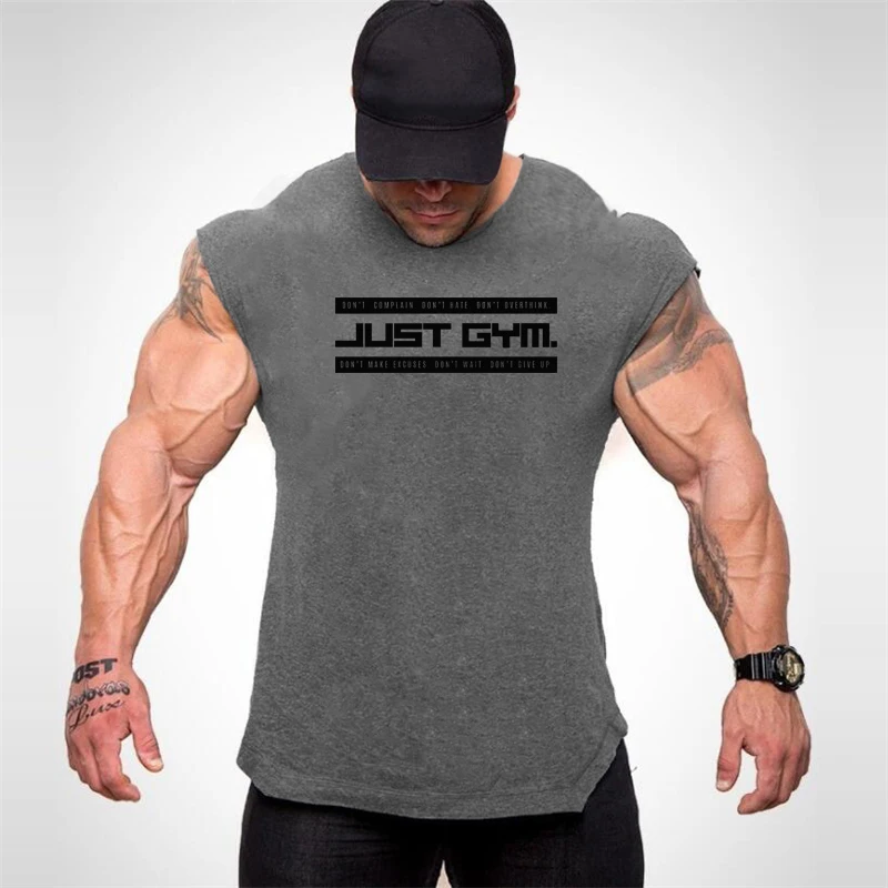 Men Summer Running Fitness T-Shirts Cotton Sleeveless Gym Tank Top Bodybuilding Workouts Shirts Breathable Muscle Tee Sportswear