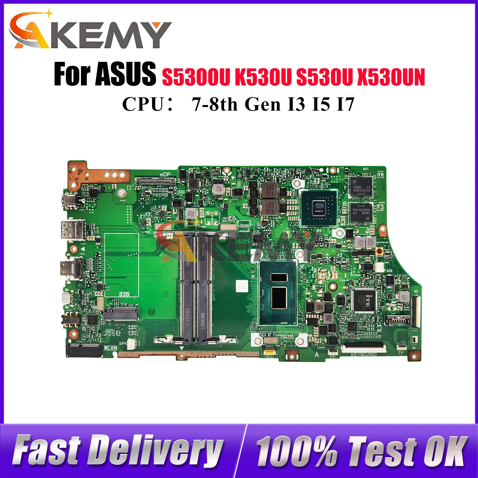 

X530UN Laptop Motherboard For ASUS VivoBook K530U X530UN S5300U X530U S530U Notebook Mainboard With I3 I5 I7 CPU 110% tests OK