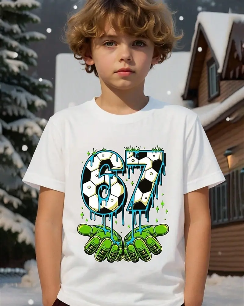 Summer Cotton Kids Boys' Graphic Football Funny 67 Tee Shirt Short Sleeve Outdoor Fashion Streetwear Six Seven Children T-shirt
