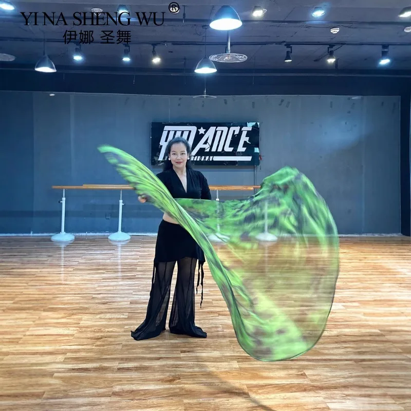 Chiffon Praise Flag 1pc/ 1 Pair 190X140cm Women Flowy Tie Dye Veil Stage Performance Show Props Black Green Floral Worship