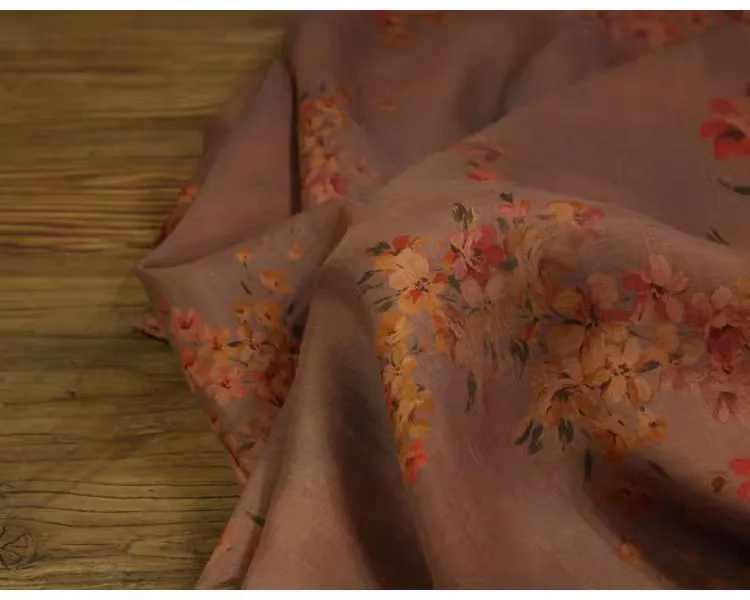 

1yard Sauce Red and Blue Emperor Falling Flowers print tissu high-end ramie fabric dress shirt bag cheongsam fabric for clothing