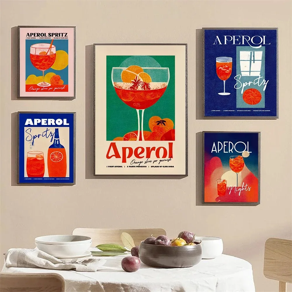 Modern Bar Cartoon Abstract Wall Art Canvas Painting Print Pink Aperol Spritz Wine Poster Picture Club Fashion Room Home Decor