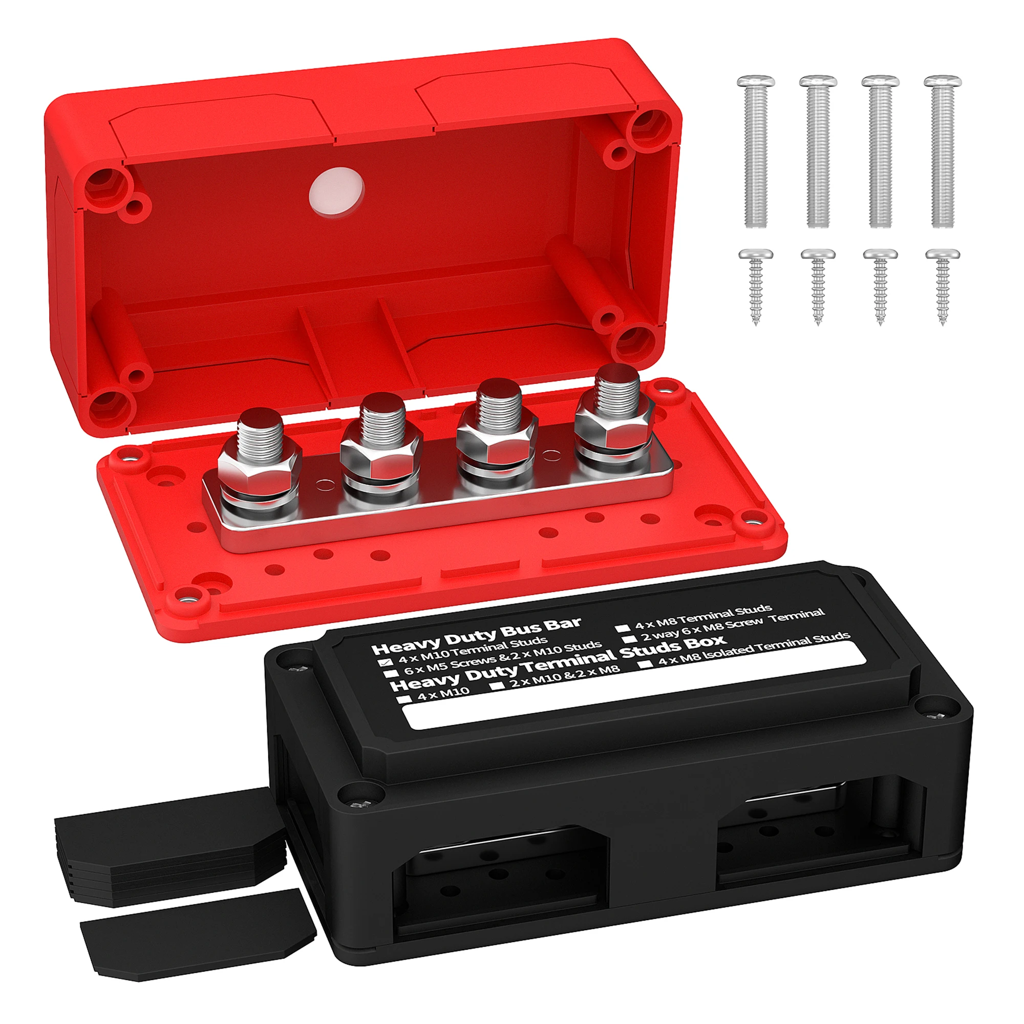 300A Bus Bar 12V DC Waterproof Power Distribution Block with 4 X M8 / M10 Studs Heavy Duty Marine Battery Bus Bar Terminal Block