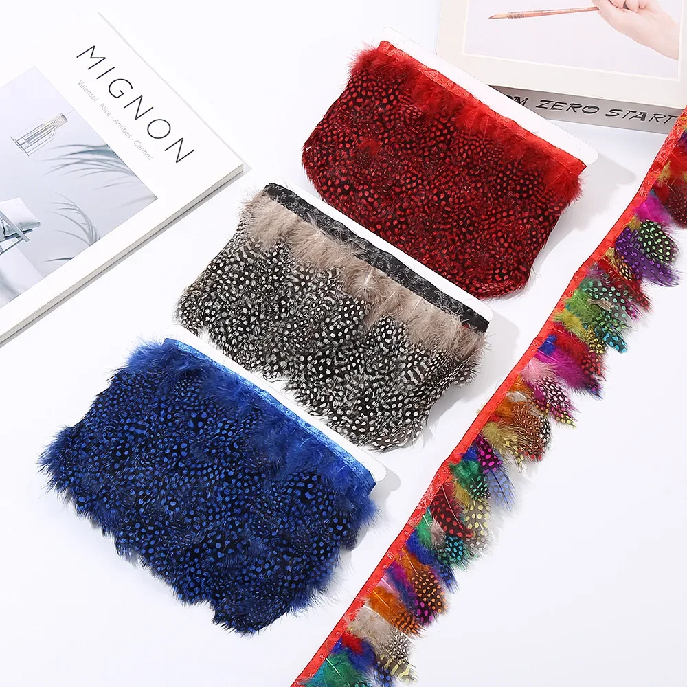 1 Meter Colored Pheasant Feather Trim Natural Guinea fowl Plumes Ribbon Craft Sewing Clothing DIY Handicraft Accessories 5-8cm