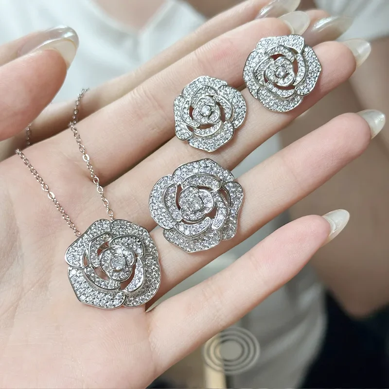 

MDL муассанит стиль стерлингового серебра S925 камелия полная циркония кольцо микро-набор европейские и американские серьги ожерелье