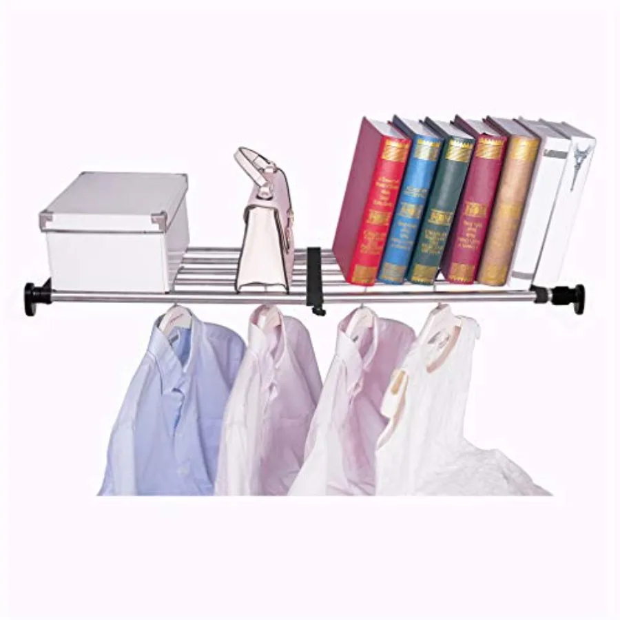 

Expandable Closet Tension Shelf Rod Adjustable Metal Storage Rack Cabinet Organizer DIY Divider Separator Shelves for Wardrobe