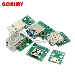 5PCS Micro Mini USB USB A Male USB 2.0 3.0 A Female USB B Connector Interface to 2.54mm DIP PCB Converter Adapter Breakout Board