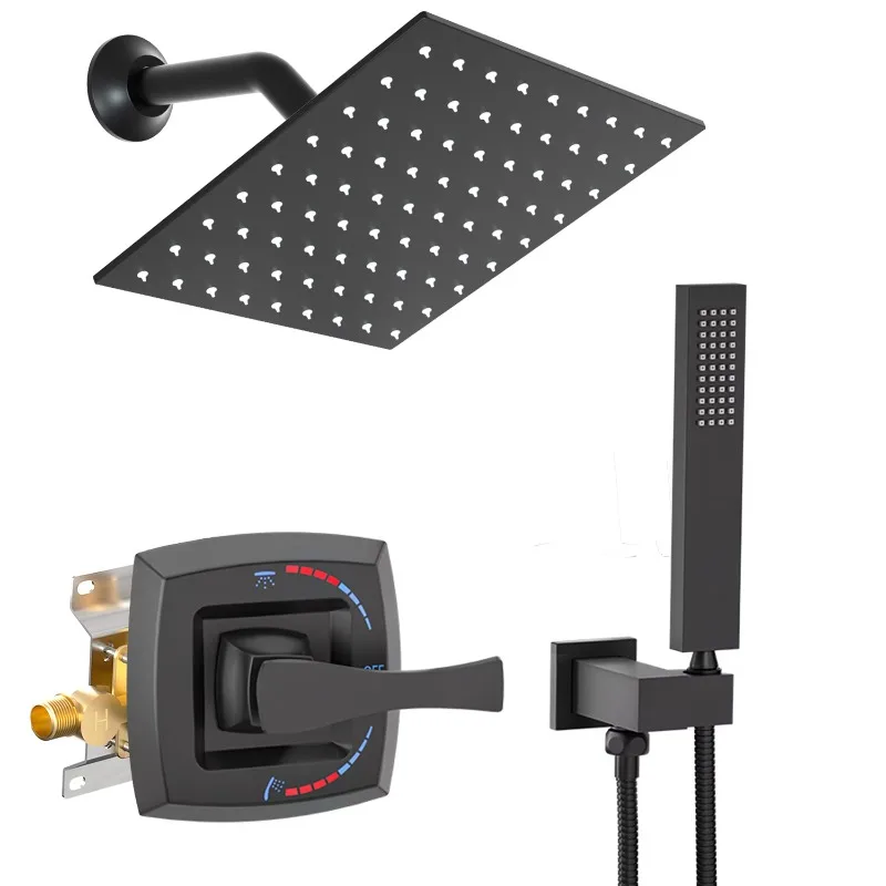 

Matte Black 8 Shower Head & Handheld Brass Faucet Set with Pressure Balancing Valve, High Pressure