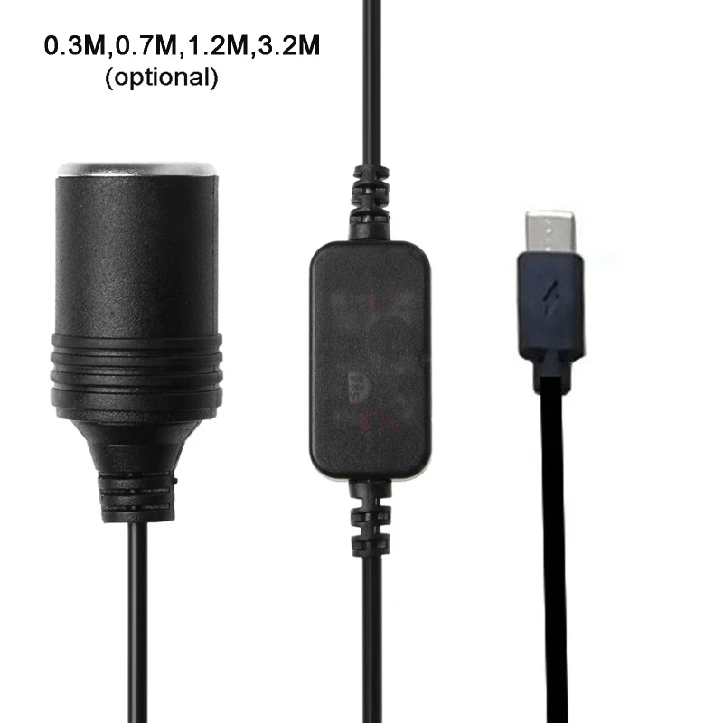 USB C Type C 5V to 12V 0.67A 8W Car Cigarette-Lighter Socket Female Converter Cable for Driving Recorder GPS DVR E-dog