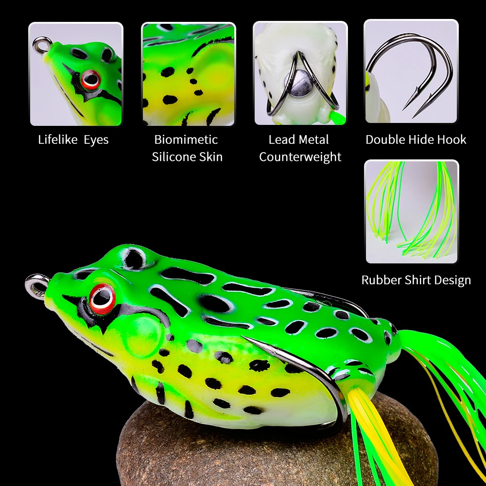 1 Pcs 5G 9G 13G 17.5G Frog Lure Soft Tube Bait Plastic Fishing Lure with Fishing Hooks Topwater Ray Frog Artificial 3D Eyes