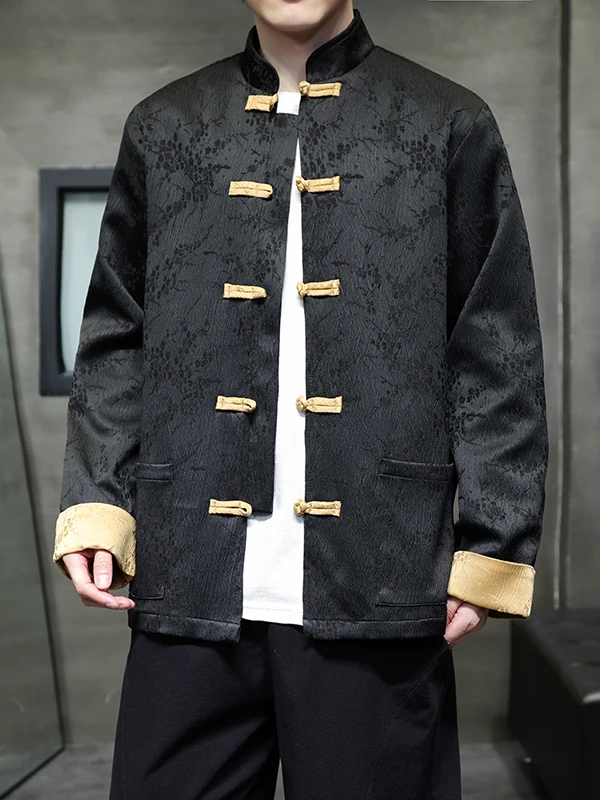 

Loose Fit Long Sve Embroidered Jaet Men's Sle Spring Autumn Chinese Traditional Tang Costume Large Size Button Outerwear