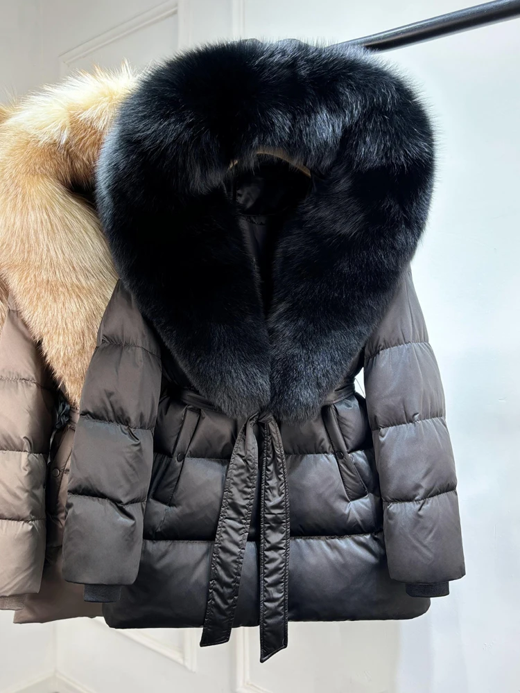 Lagabogy 2025 Top Quality Winter White Goose Down Jacket Women Coat Natural Silver Fox Fur Hooded Thick Female Waterproof Parkas