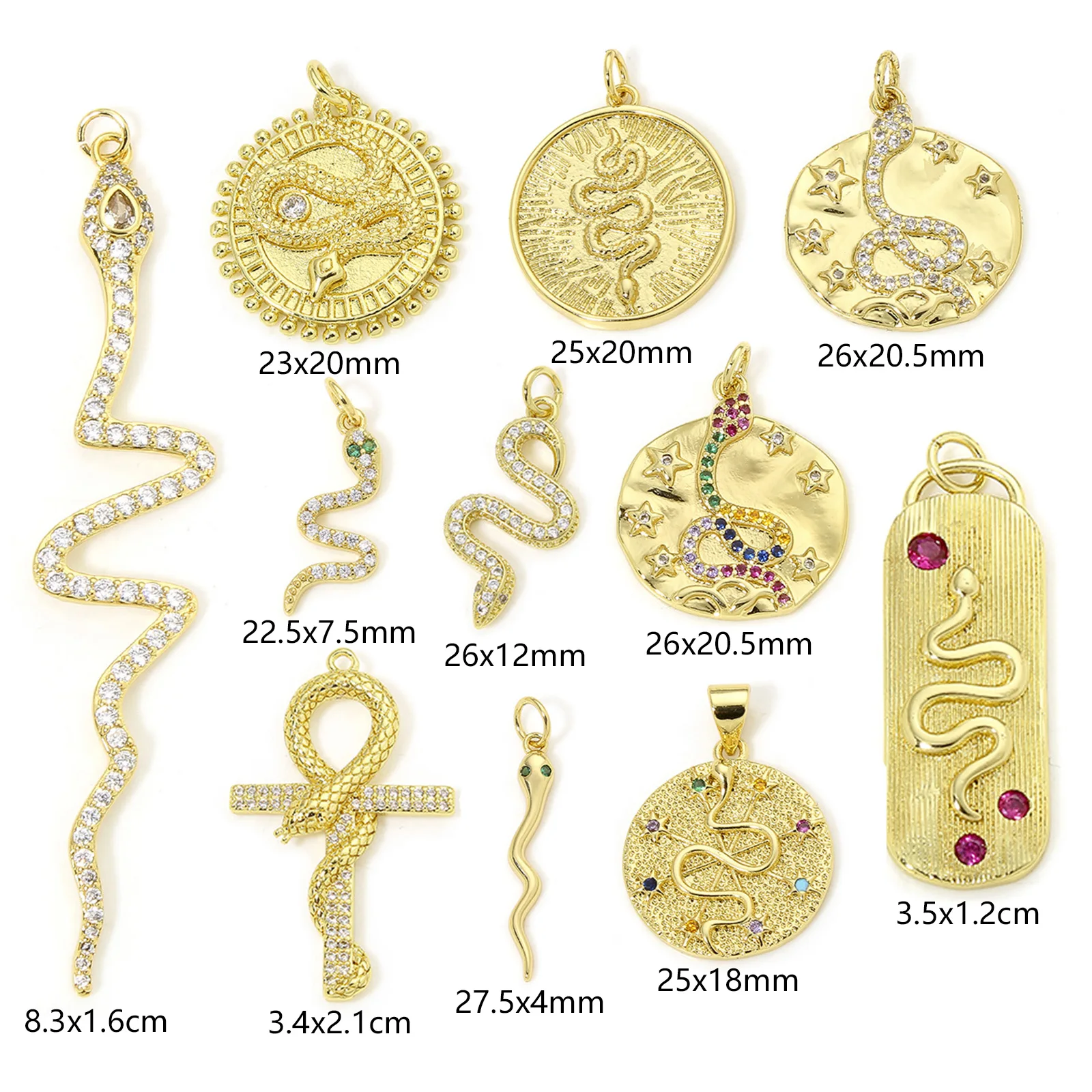 1pc New Brass Pendant Gold Color Snake Animal Micro Pave Clear Cubic Zirconia Charms DIY Necklace For Women Men Party Jewelry