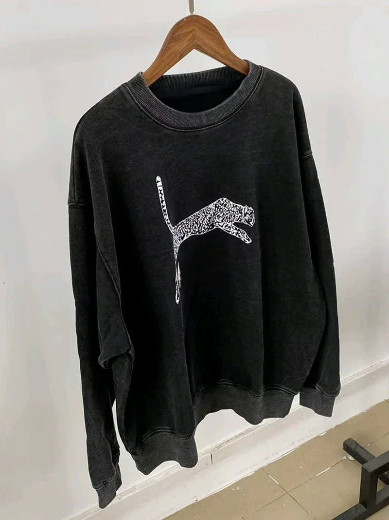 

Толстовка унисекс 2021, осень/зима, белый леопардовый узор, темно-серый, с круглым вырезом, с длинными рукавами, повседневная теплая спортивная одежда