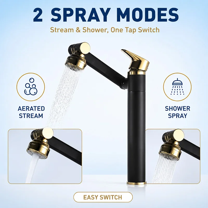 

360° Swivel Brass Basin Faucet, Mechanical Arm Hot Cold Tap for Bathroom