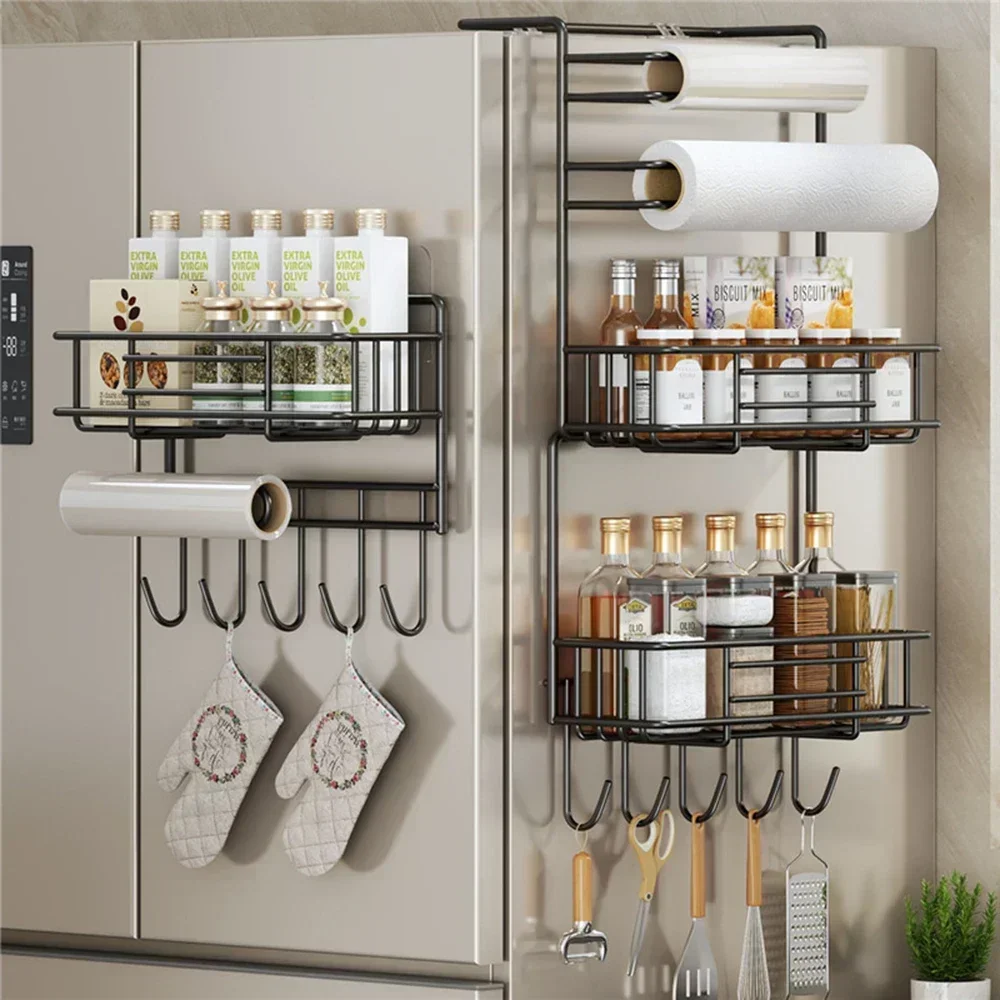 

Refrigerator Storage Shelf Fridge Wall Side Hanging Storage Rack Kitchen Shelf Kitchen Gadgets Tool Towel Bottle Spice Organizer