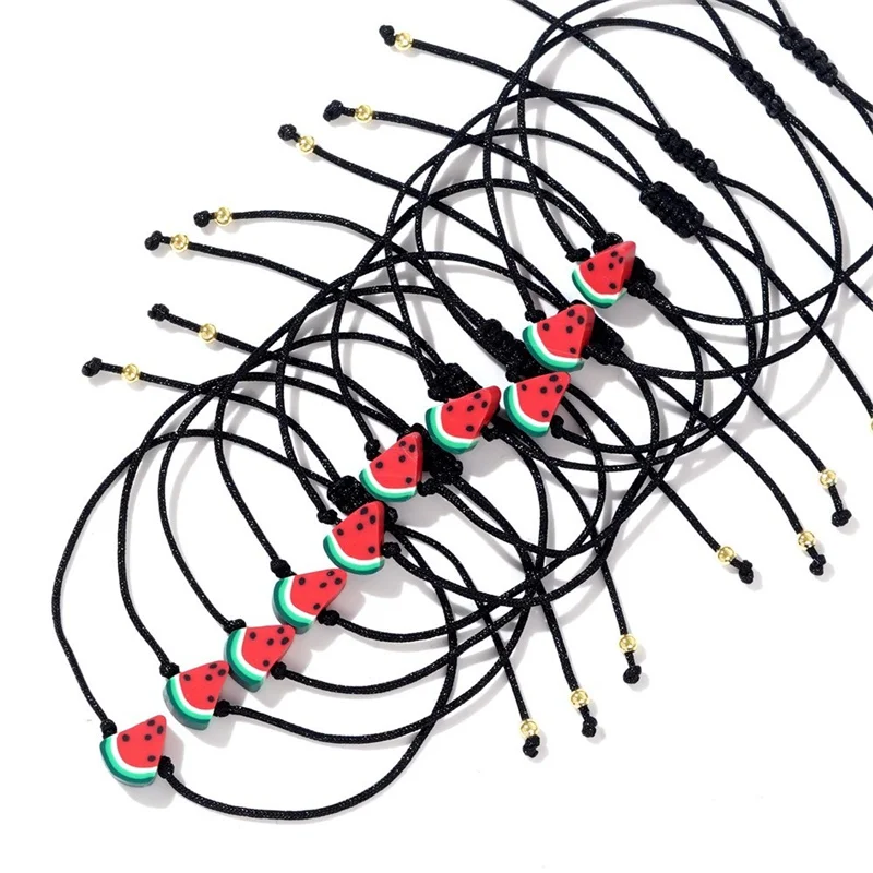 2/4/6 Uds. Pulsera de cuerda ajustable de sandía Simple para mujeres y hombres, bonita pulsera de sandía, accesorios, regalos de joyería