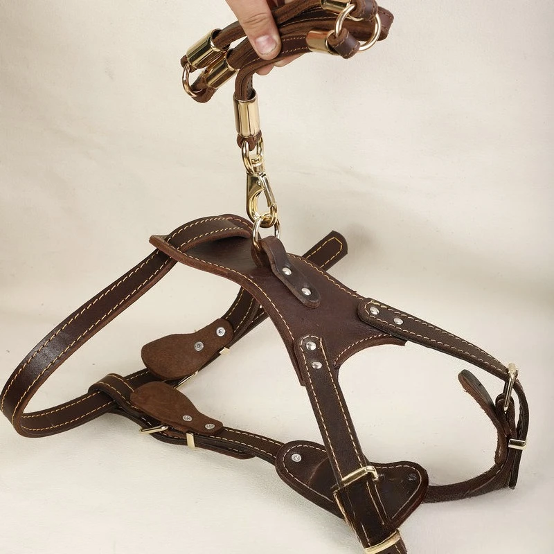 

Luxury dog chest and back, Y-shaped chest strap for German Shepherd dogs, handmade natural cowhide dog collar,to large size dog