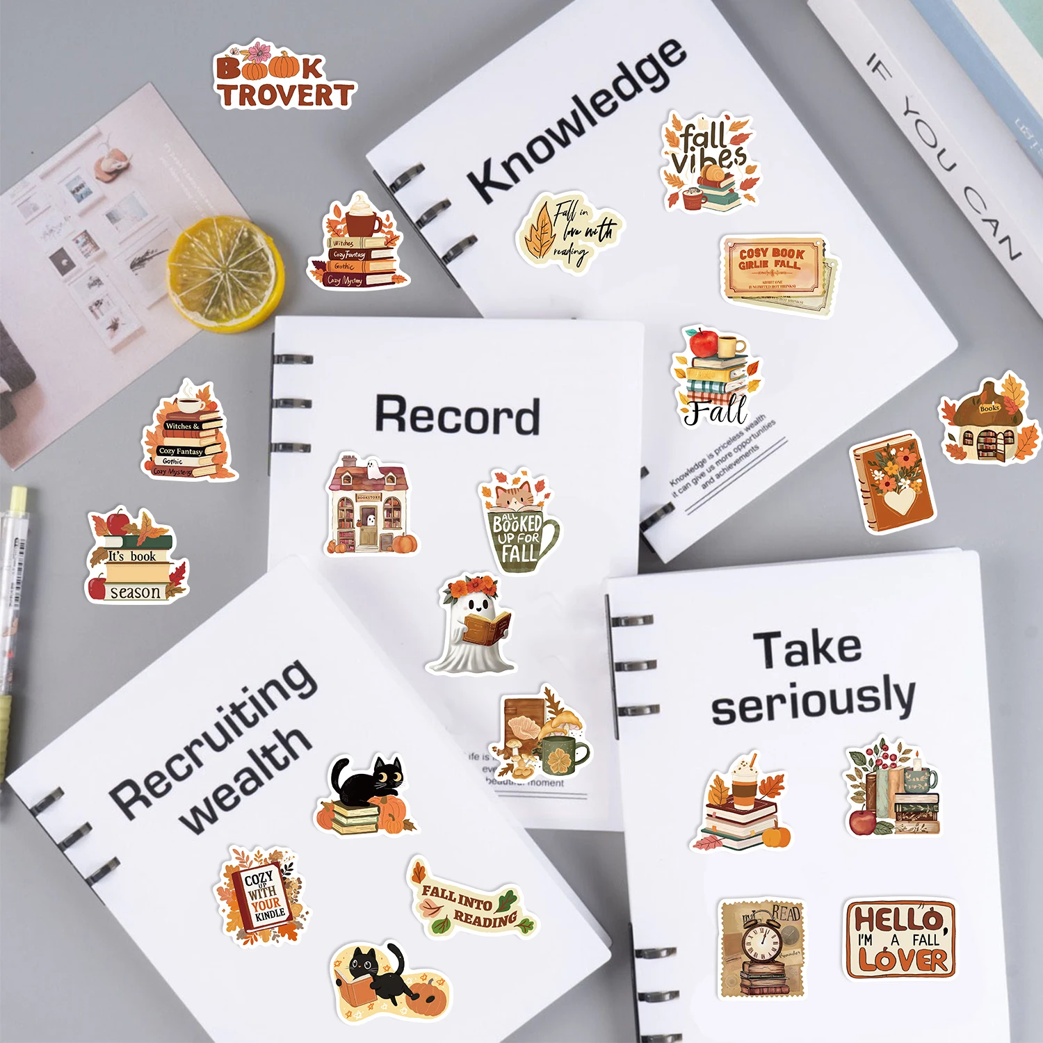 50Pcs Bookish 가을 스티커 물 노트북 스케이트 보드 컴퓨터 수하물 데칼에 대 한 동기 부여 스크랩북 스티커