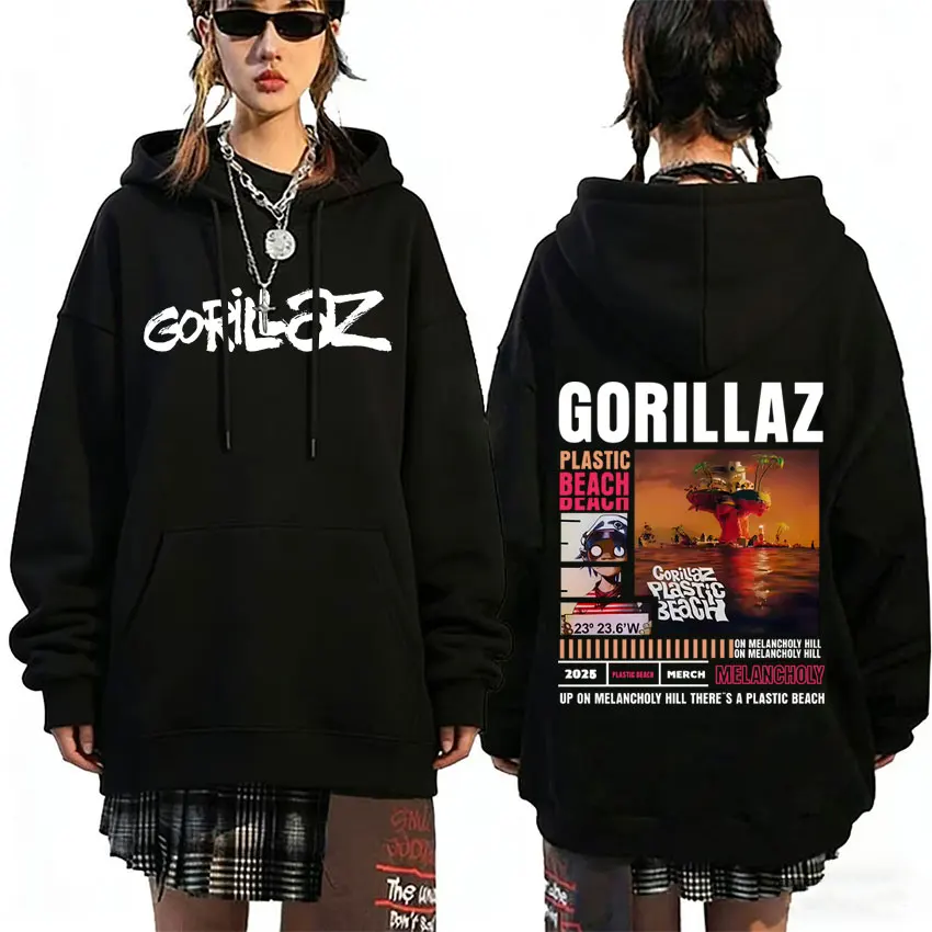 Rock Band Gorillaz The Mountain Tour 2026 Hoodie Men Women Retro Rock Punk Streetwear Male Fashion Oversized Pullover Hoodies