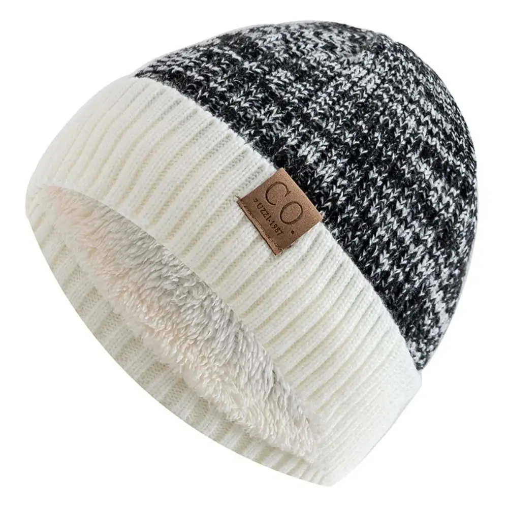 Warm Men\'s Winter Hat Casual Polyester Striped Winter Cap Thicken Fleece Lined Knitted Beanies Women Men