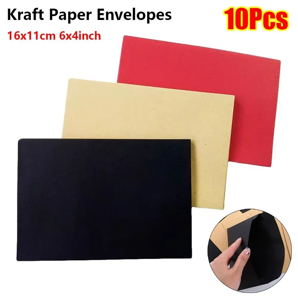 10Pcs 16x11cm Kraft Paper Envelope Kraft Paper Black Red Invitation Envelope Window Envelope Retro Style Letter Envelope