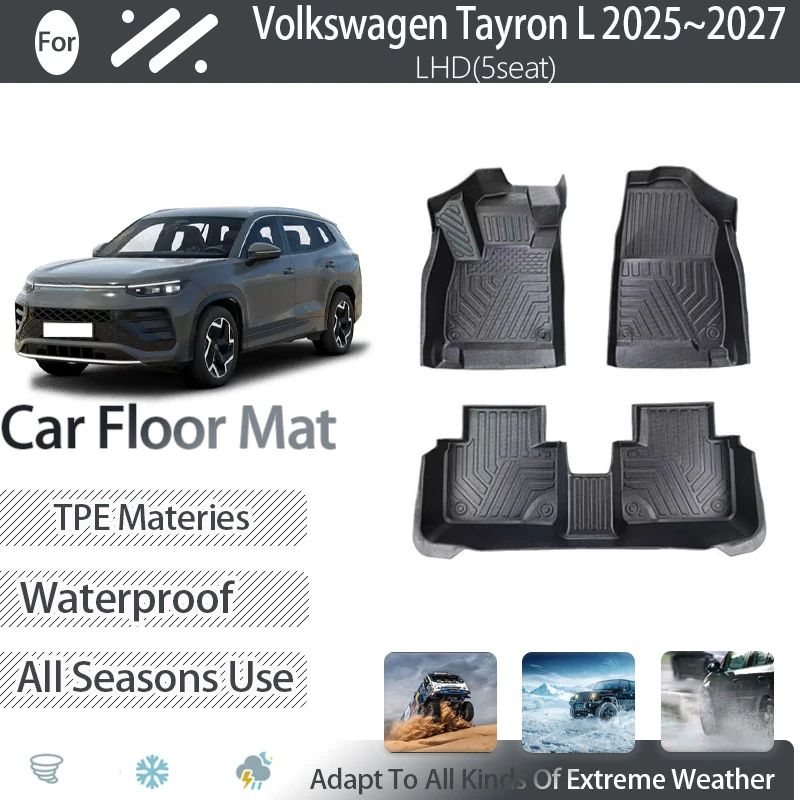 Car Floor Mats For VW Volkswagen Tayron L Tiguan 2025 2026 2027 Car Length 4,684 mm Waterproof Pads Foot Covers Auto Acesssories