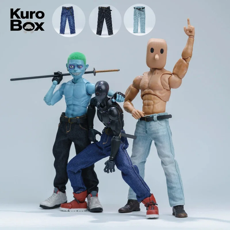 1/12 Action Figure Washed Denim Jeans with Belt Fit 6 Inch Male Muscular Body Doll Clothing Pants Accessory Upgrade Version