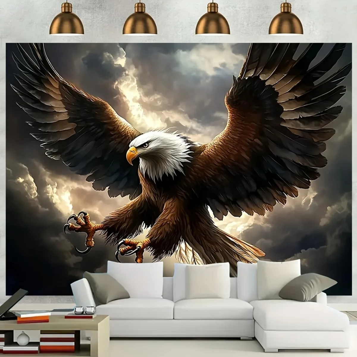 Dramatic Eagle Wall Tapestry Canvas Print Artwork for Home Decor Forest Wildlife Mural for Living Room Wall Art Gift