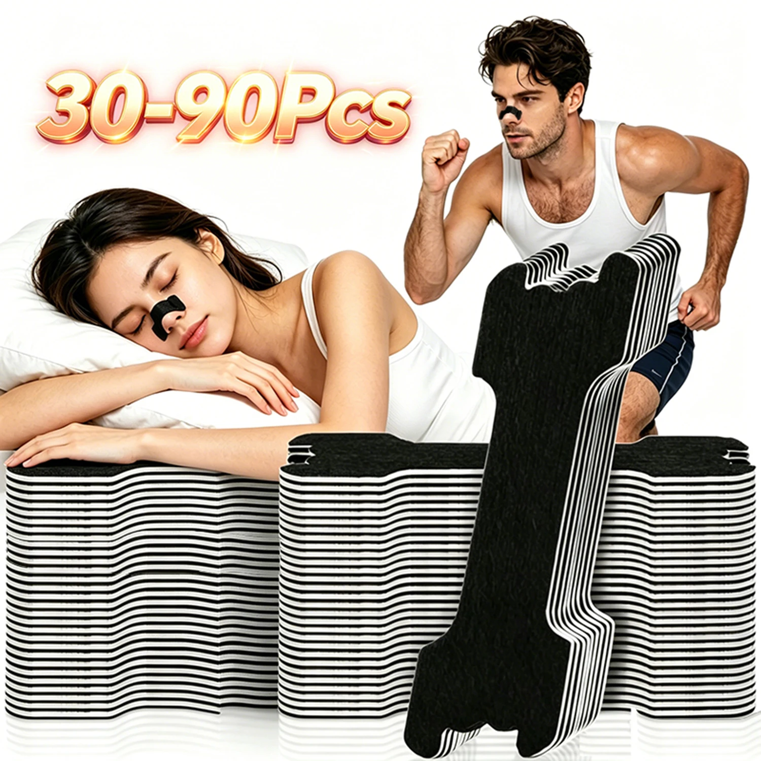 30/60/90PCS Enhanced Adhesion Sports Nasal Strips Breathable Comfortable Design Sleep Aid Non-Invasive Anti Snoring Nose Patch