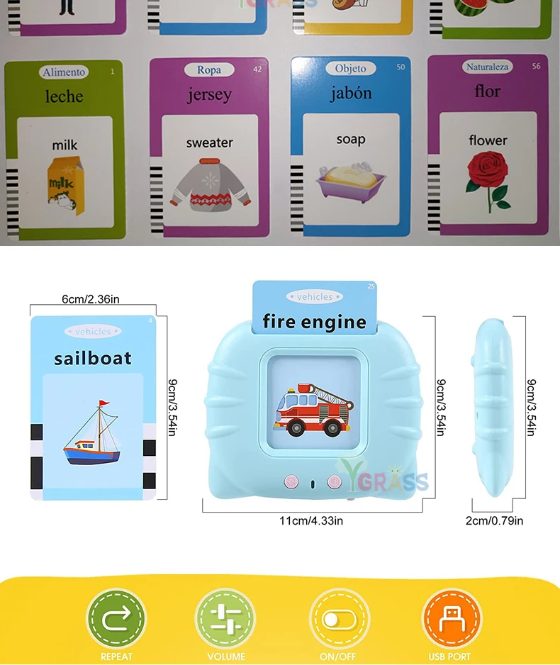 Lernspielzeug für Sprache und Lesekompetenz, sprechende Lernkarten, Kinderspiele, Hörbuch, Geschenk, russisches Alphabet, Spanisch, Französisch – Detail 12