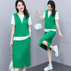 Single/Suit Skirt And Top Set Women 2024 Summer New Temperament Skirt And White Cotton Blouse Set Women 2 Piece Set Women Skirt