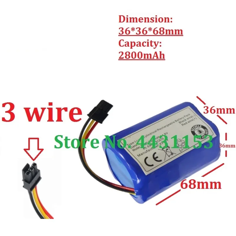 

2800mAh New Battery For Liectroux Q7000 Q8000 ZK808 Robot Vacuum Cleaner Accumulator 3-wire Plug Li-ion 18650