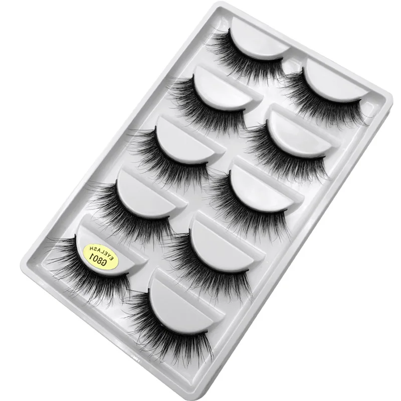 5 Pairs/Tray Multi-layer texture Reusable and soft fluffy cotton band flexible Full strip eyelashes with customizable