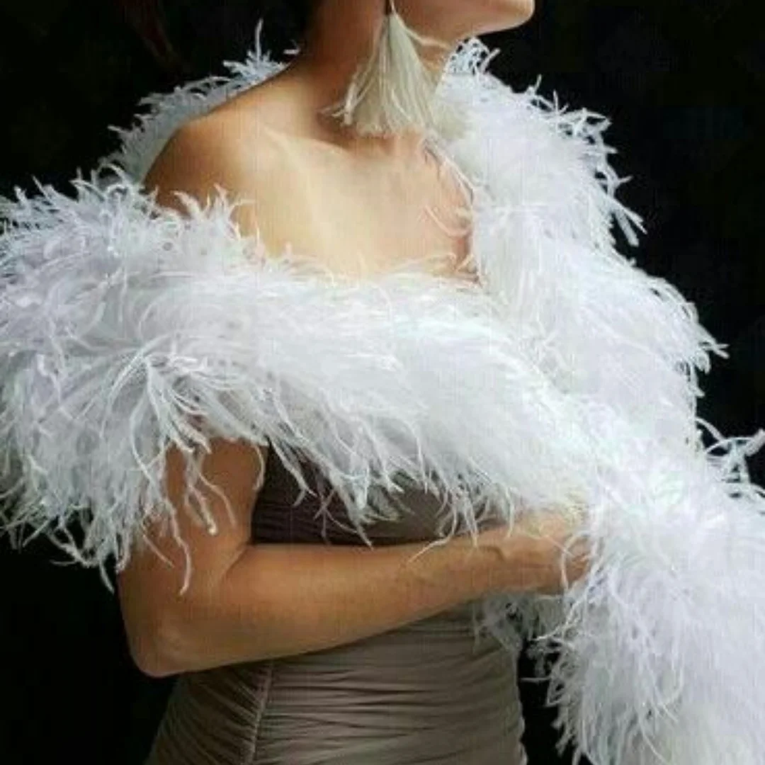 

2M15Ply White Fluffy Ostrich Feathers Boa for Crafts Wedding Carnival Party Ladys Clothing Dress Sewing Plume Shawl Scarf Decor