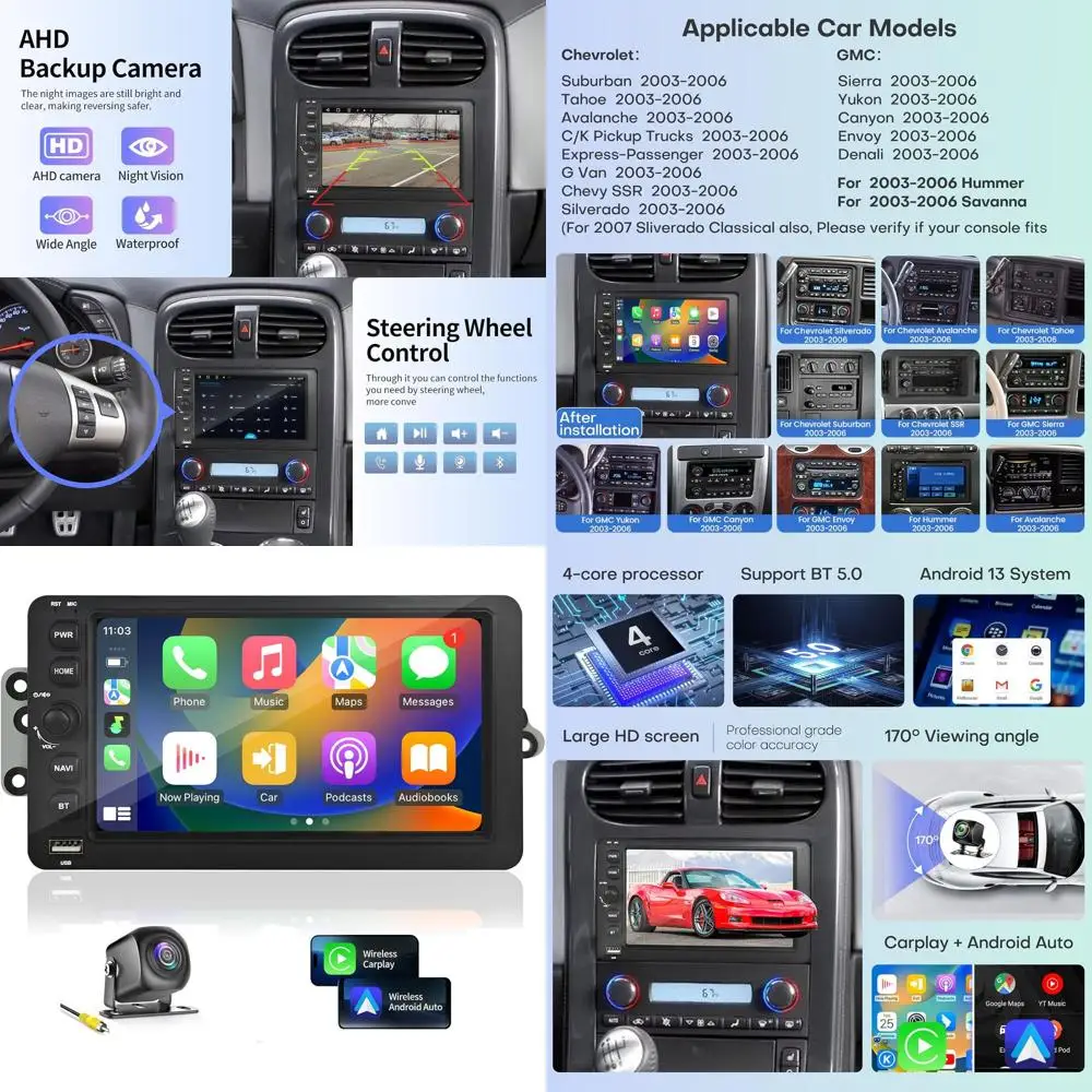 

Автомобильное радио для Chevy Chevrolet Silverado SSR Tahoe 2003-2006 GMC Sierra Yukon 2003-2006 Hummer H2 2003-2007 Радио стерео с Wir