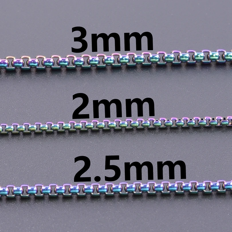 Width 2mm/2.5mm/3mm Colored Vintage Stainless Steel Necklace Bracelets Chain DIY Jewelry Making Choker Necklaces For Women Men