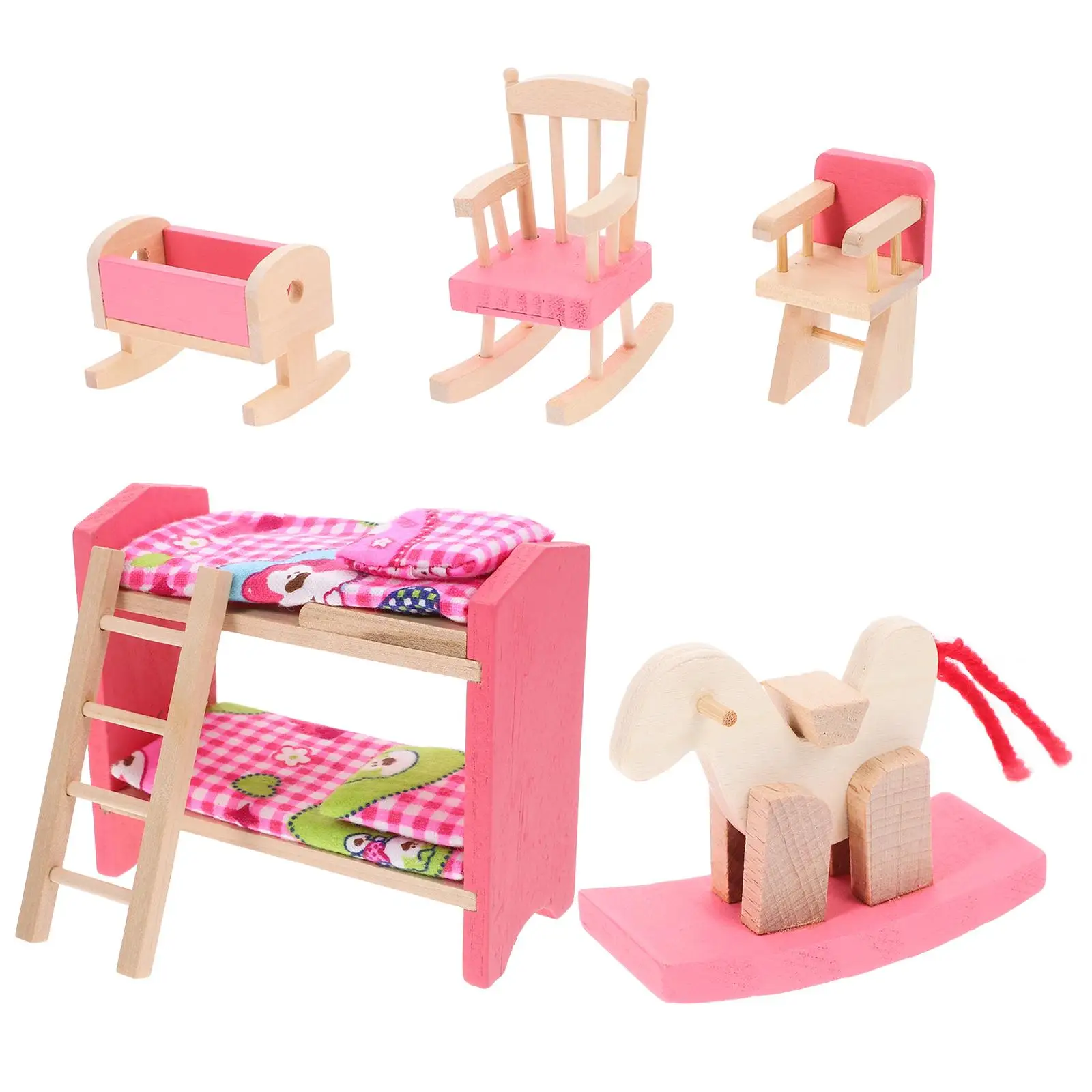 Wooden House Furniture Miniature Kids Room Bedroom Set Kids Play House Toy