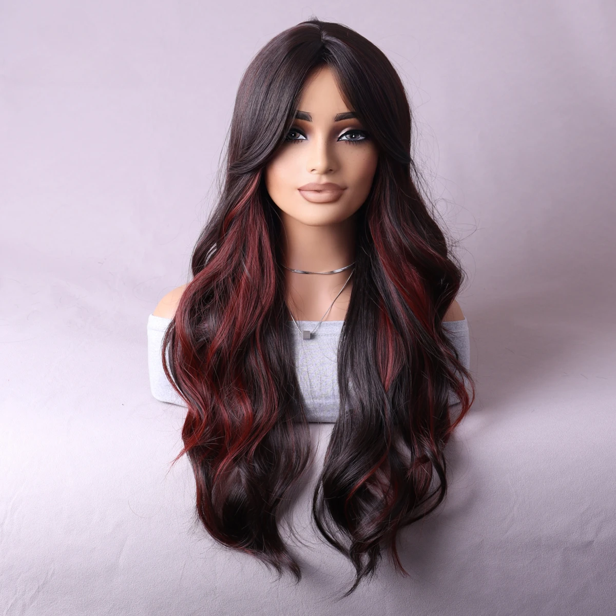 

Multi-colored Mixed mid-minute 28 "brown multi-colored accent women long curly wavy synthetic wig