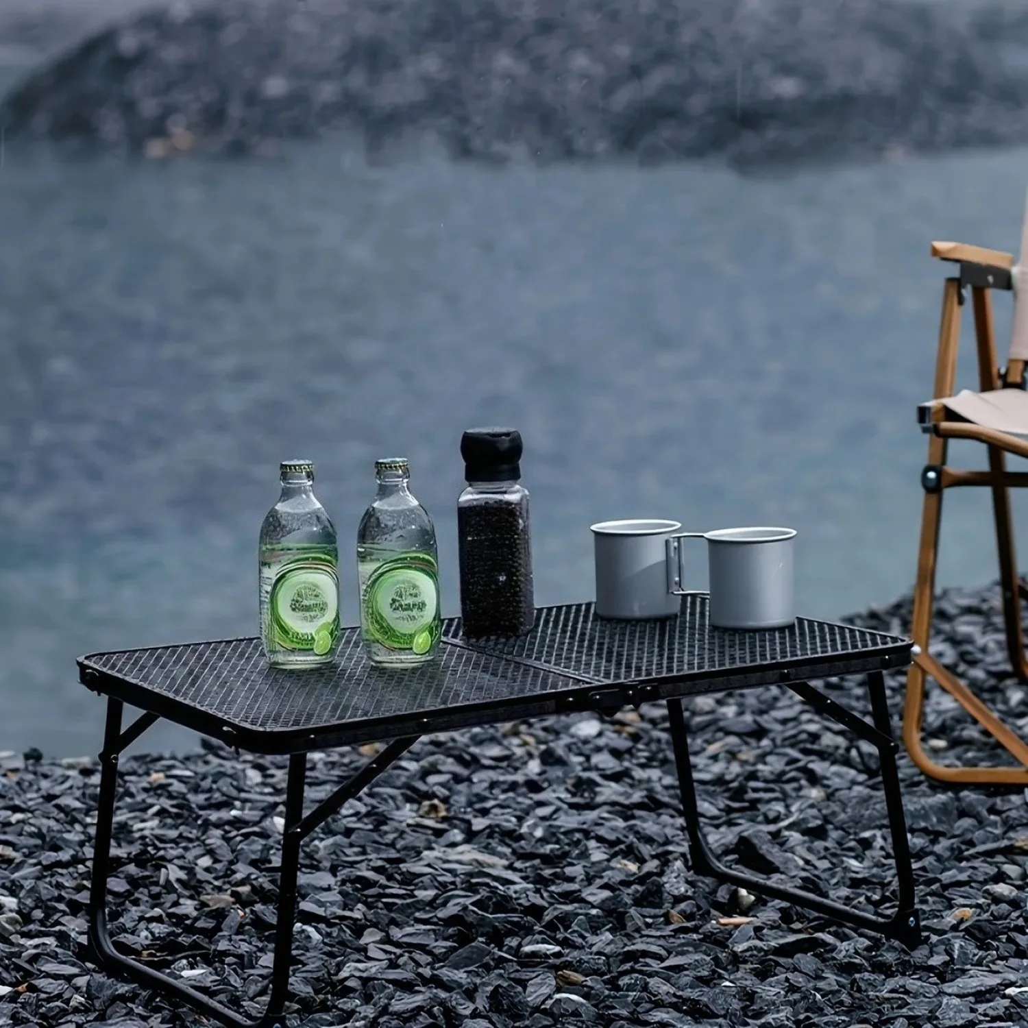 

Camping Kitchen Table, Portable Folding Barbecue Table, Grid Table for Outdoor Camping, Picnics and Barbecues, Black