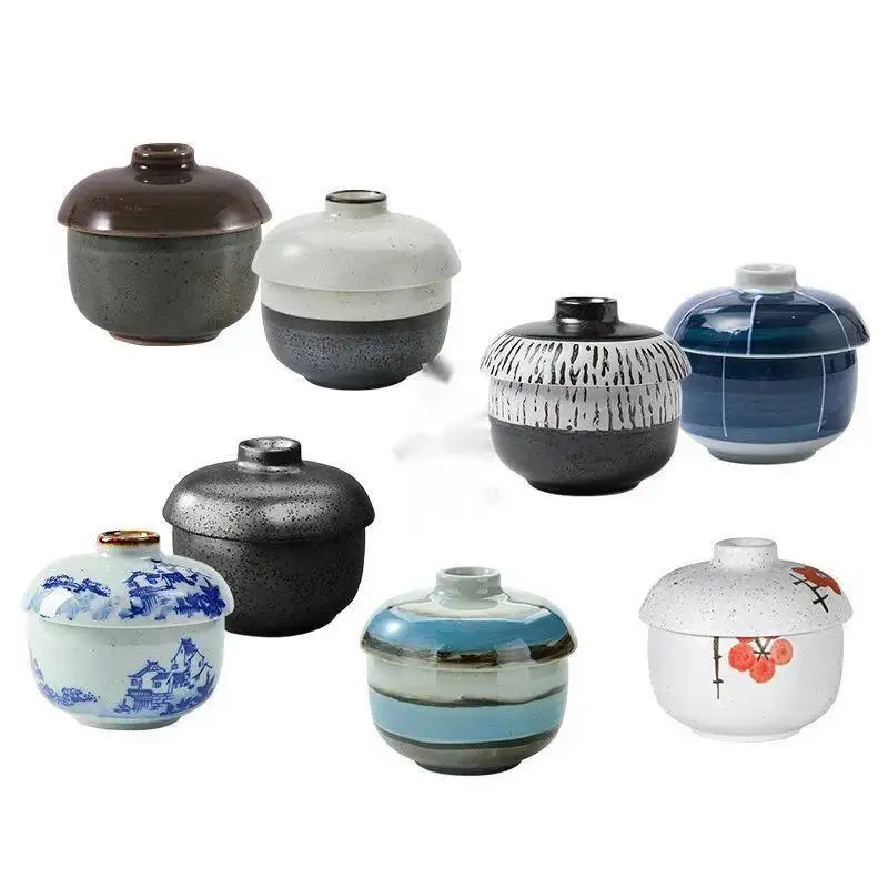 Japanese Ceramic Bowl With Lid Tea Bowl Steamed Egg Pot Bird's Nest Stew Cup Flavored Soup Bowl Dessert Bowl Sugar Jar With Lid