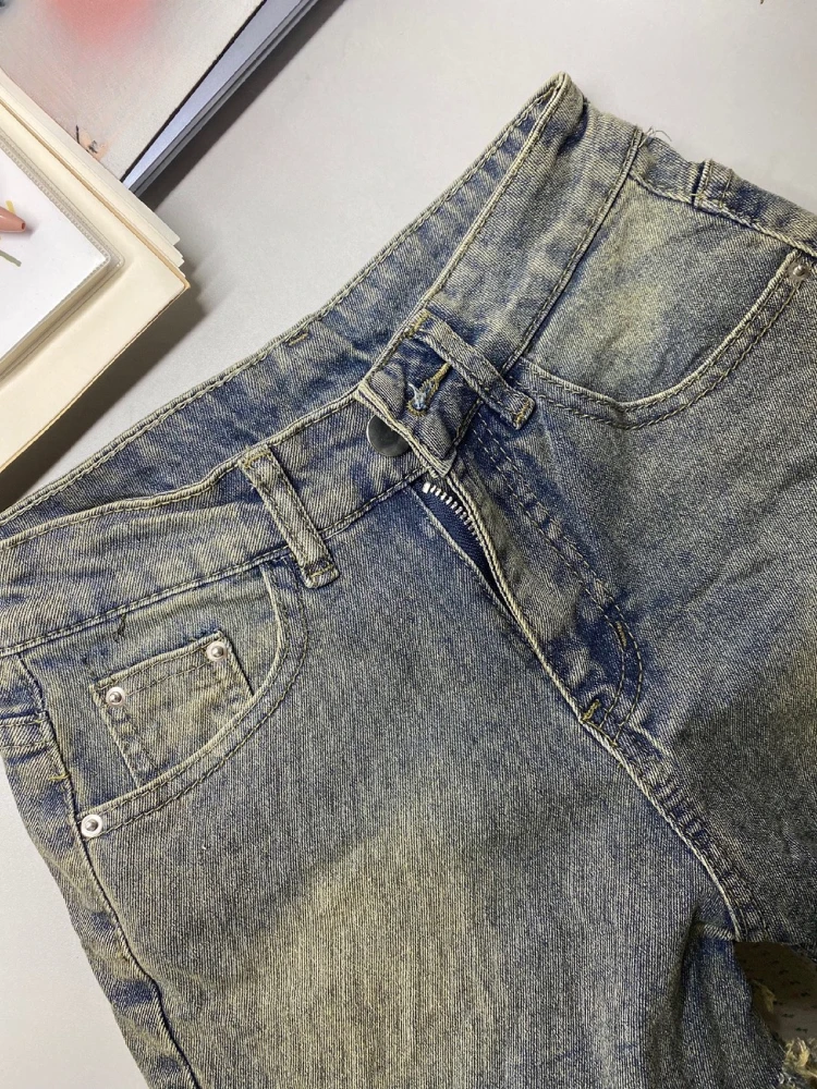 Denim Shorts Women Blue Retro High Waist Summer Thin Straight Korean Style All-match Slim Fit Design Streetwear Girls Popular