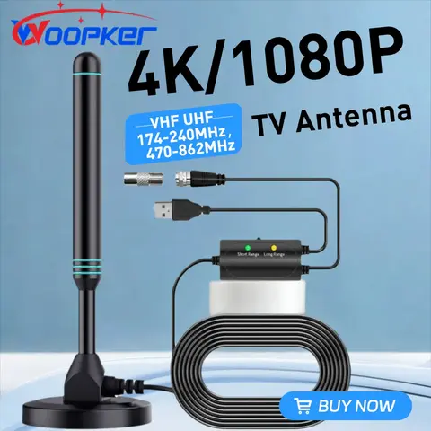 WOOPKER 4K/1080P HD 디지털 실내 TV 안테나 신호 증폭기 자석 베이스 VHF/UHF 신호 증폭기 디지털 TV 및 자동차용 WOOPKER 4K/1080P HD 디지털 실내 TV 안테나 신호 증폭기 자석 베이스 VHF/UHF 신호 증폭기 디지털 TV 및 자동차용