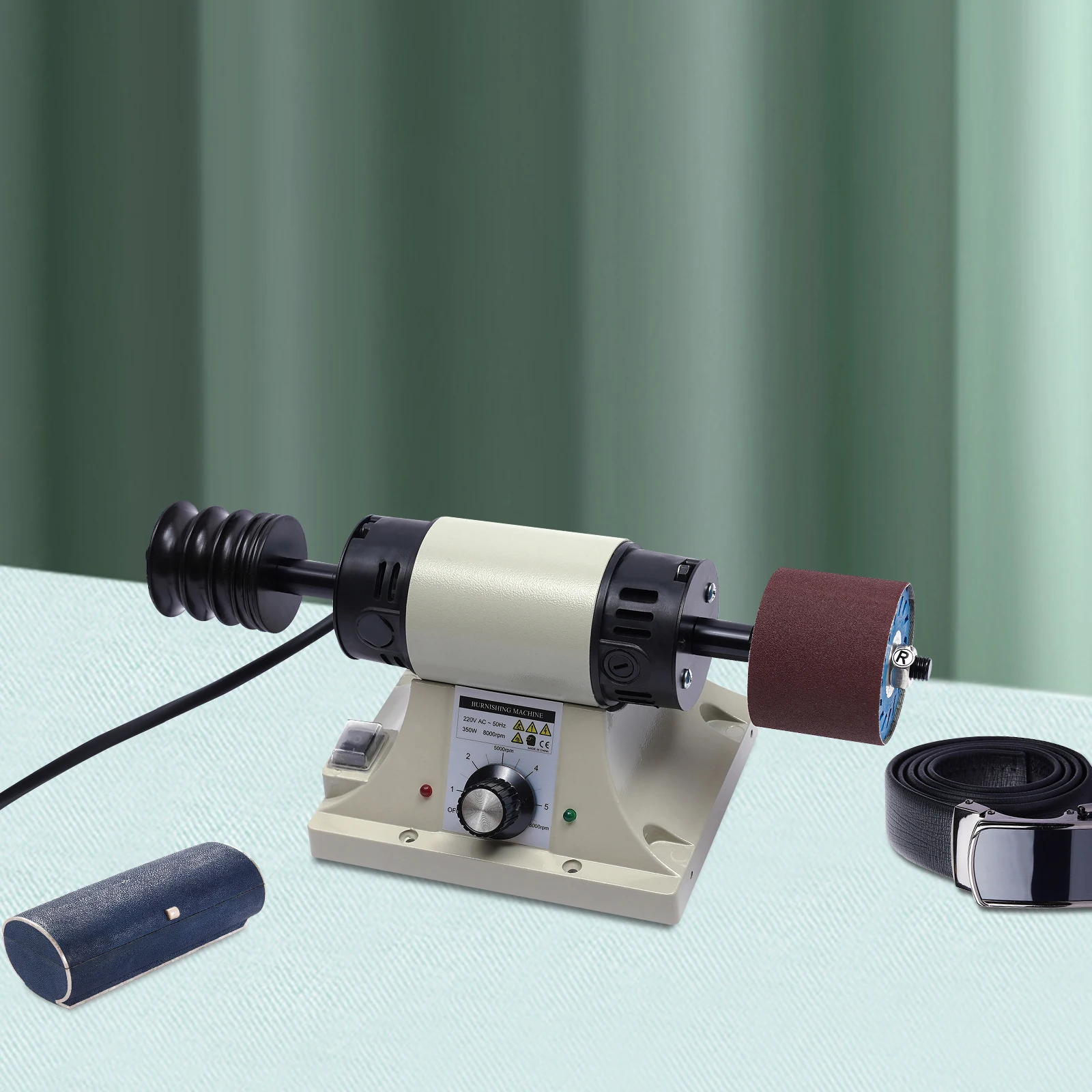 

Машина для полировки кожи, 350 Вт, машина для полировки кожи, 0-8000 об/мин, с шлифовальными ремнями и колесом для полировки древесины, вилка европейского стандарта