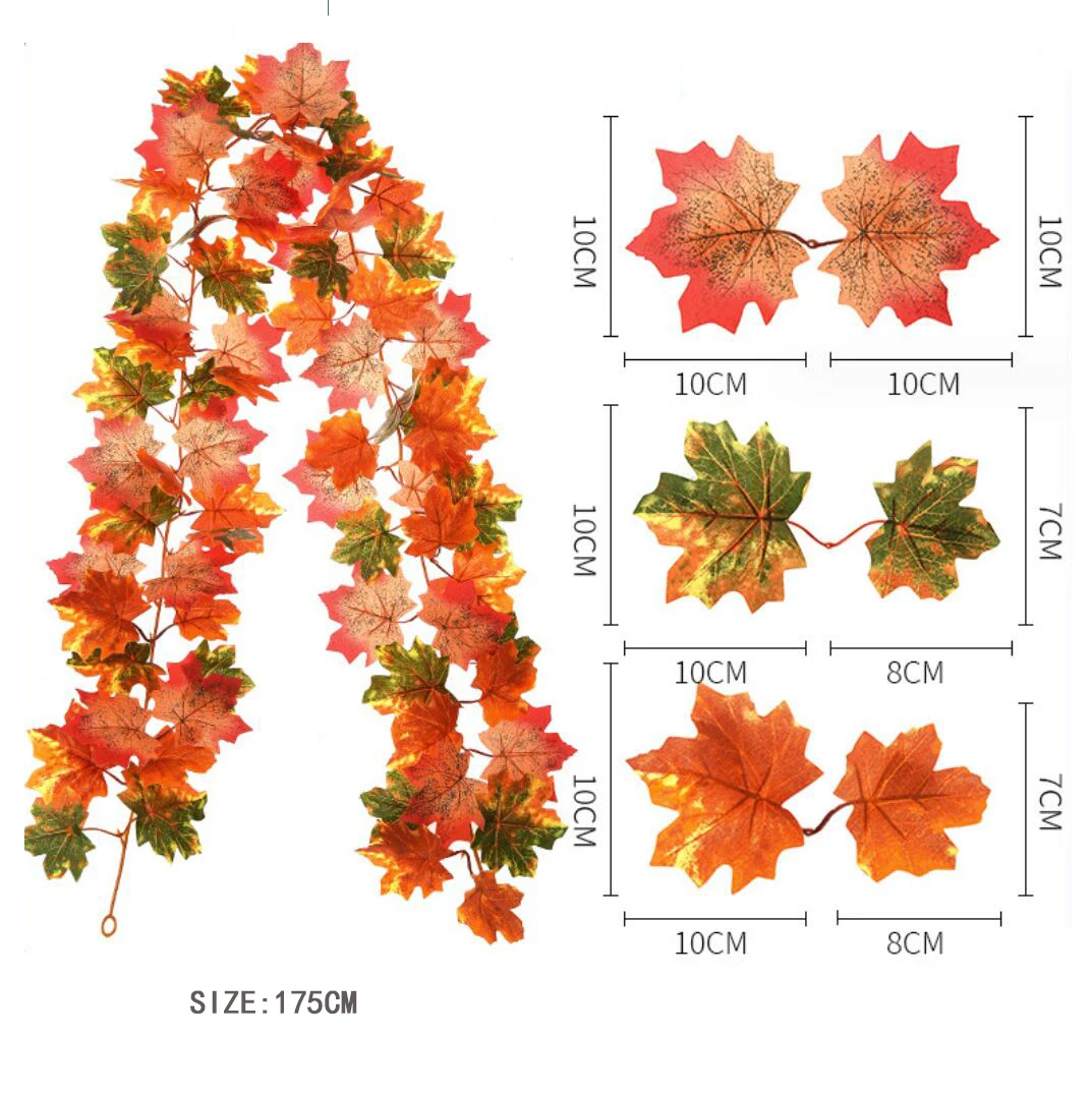 200cm künstliche rote Ahornblatt-Rebe girlande im Freien hängende Weinblatt bogen garten Thanksgiving Halloween Herbst dekoration – Detail 3