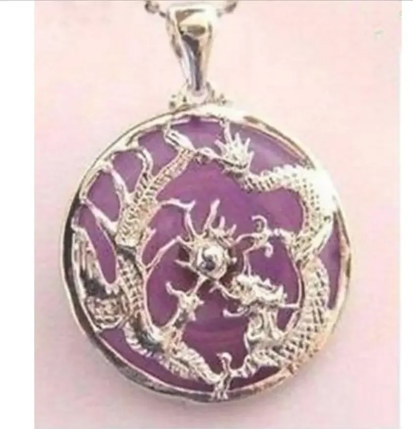 

Fashion jewelry shipping Purple jade Silver Dragon Phoenix Pendant and Necklace