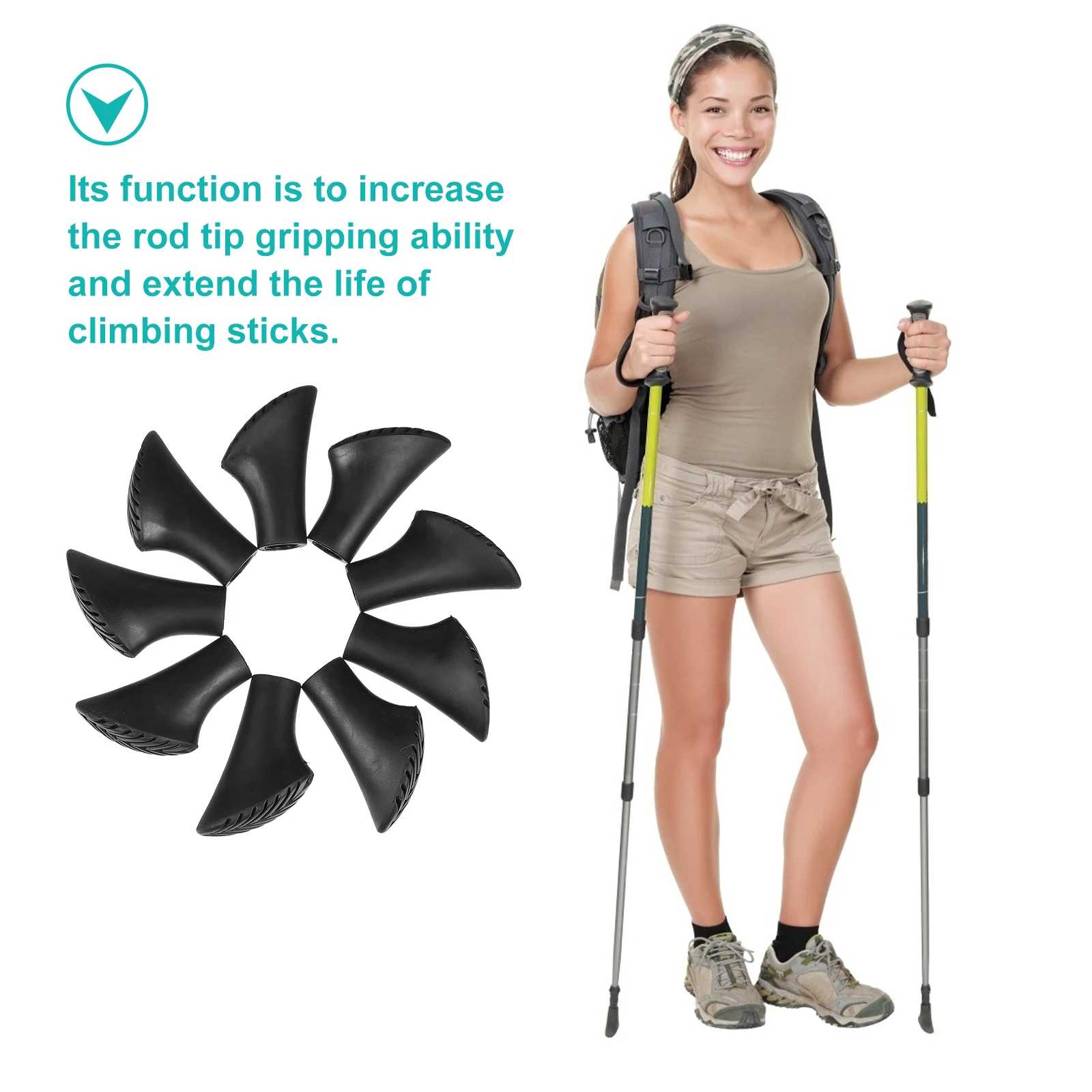 

16pcs Trekking Poles Tip Set Rubber Feet Protector Hiking Stick End Caps Replacement Wear Resistant Durable Camping Hiking Male