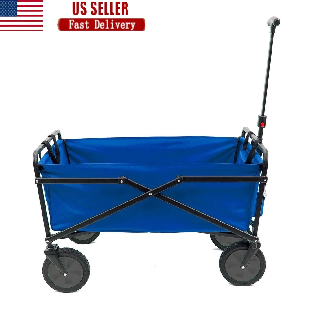 

Lightweight Steel Frame Folding Utility Wagon Cart with Pockets Garden Beach Park Mobility Heavy Duty Portable 150lbs Capacity