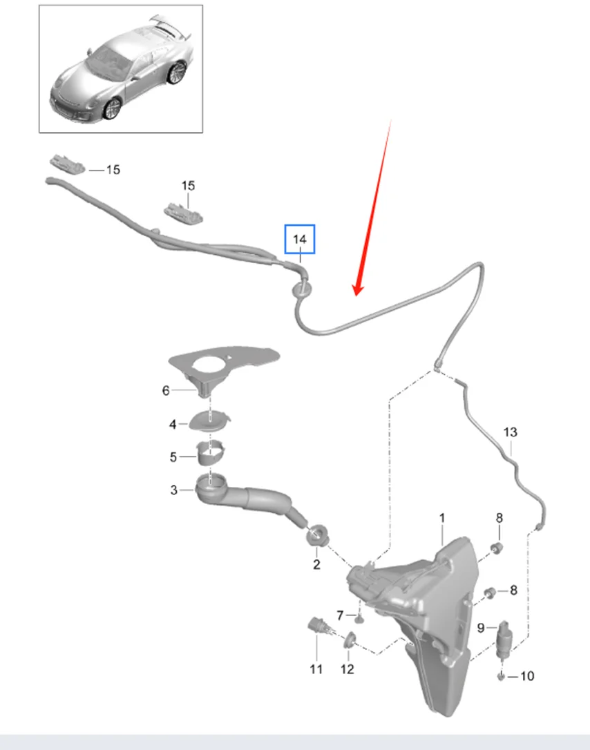 OE 99162866705 99162866706 خرطوم رش الممسحة لبورشه كاريرا 991 GT3 Boxster 982 كايمان 981 GT4 #3